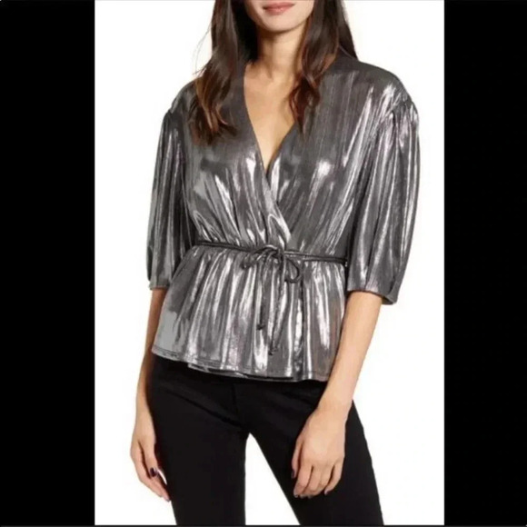 Rebecca Minkoff Mary Metallic wrap blouse - Picture 1 of 14